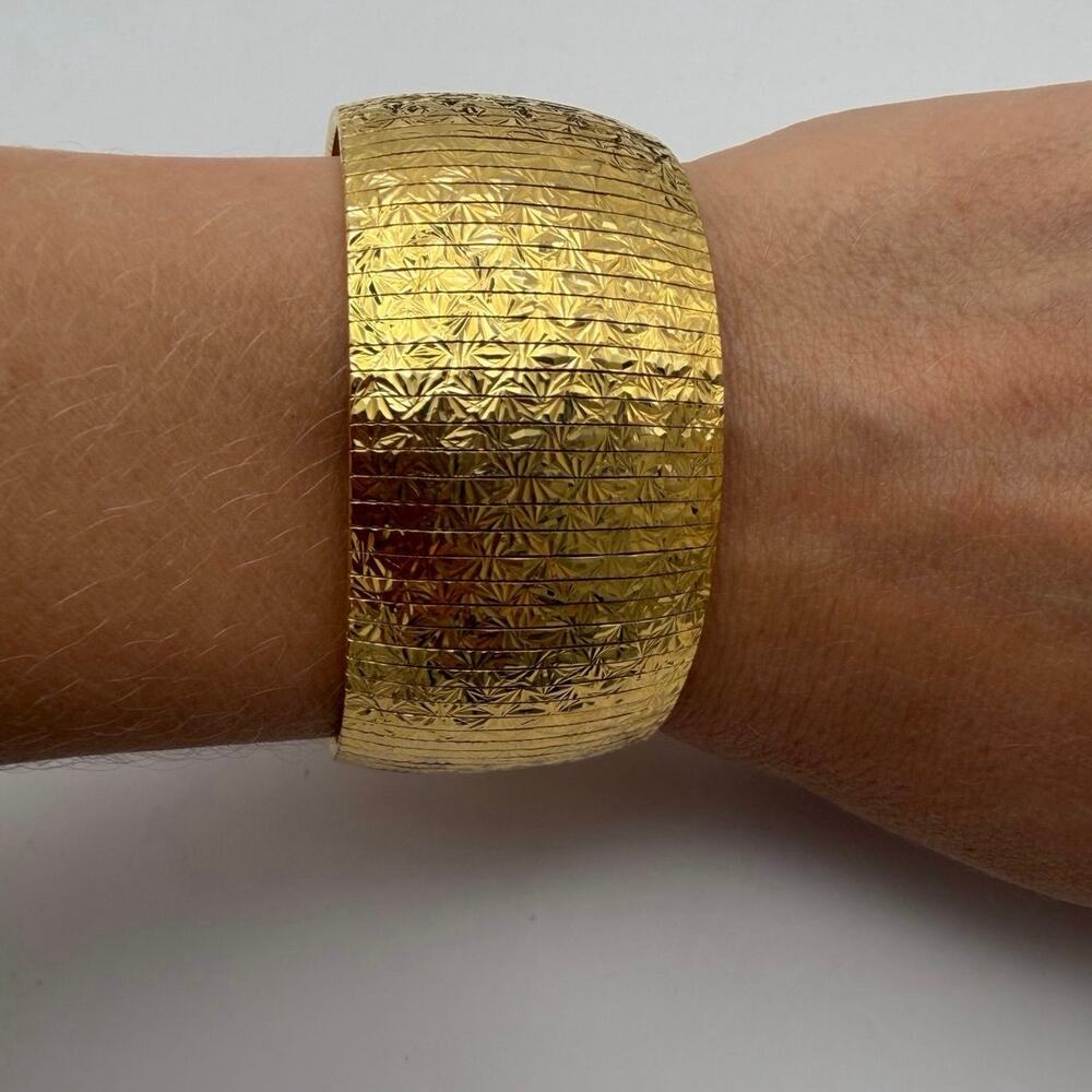 Vintage Dolce Vita Italy 18K Gold Plated Bronze Wide Statement Bangle Cuff Box